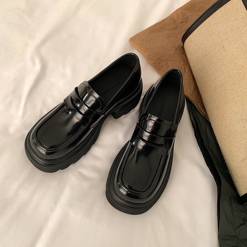 Genuine Leather Loafers For Women 2024 Spring Thick-Soled High-Heeled Slip-On Shoes Versatile British Style Retro Small Leather Shoes Slip-On - Image 3