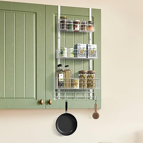 CADUKE Over The Door Organizer Hanger with Basket Hanger Door Towel Rack with 5 Hooks Back of Door Storage Organizer Behind Door Hooks Hanger Shelf for Bathroom, Kitchen, Office, White - Image 4