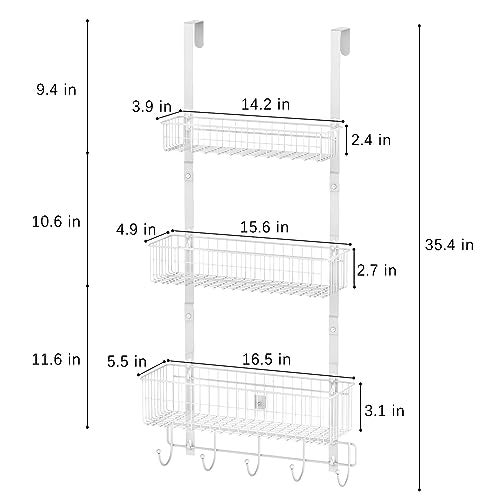 CADUKE Over The Door Organizer Hanger with Basket Hanger Door Towel Rack with 5 Hooks Back of Door Storage Organizer Behind Door Hooks Hanger Shelf for Bathroom, Kitchen, Office, White - Image 2