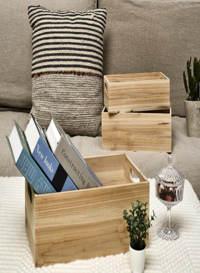 MACVAD Set of 3 Wooden Boxes for Storage Small Crates for Display and Organizing, Farmhouse Style Storage Boxes for Crafts, Decor, Home Pantry and Living Room - Image 4