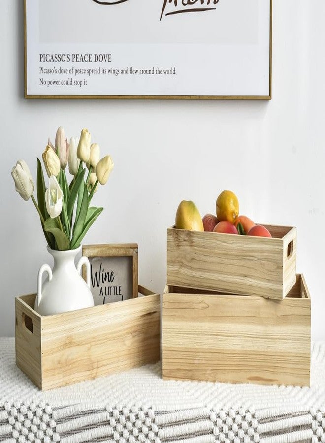 MACVAD Set of 3 Wooden Boxes for Storage Small Crates for Display and Organizing, Farmhouse Style Storage Boxes for Crafts, Decor, Home Pantry and Living Room - Image 5