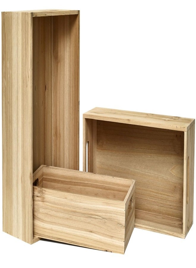 MACVAD Set of 3 Wooden Boxes for Storage Small Crates for Display and Organizing, Farmhouse Style Storage Boxes for Crafts, Decor, Home Pantry and Living Room - Image 2