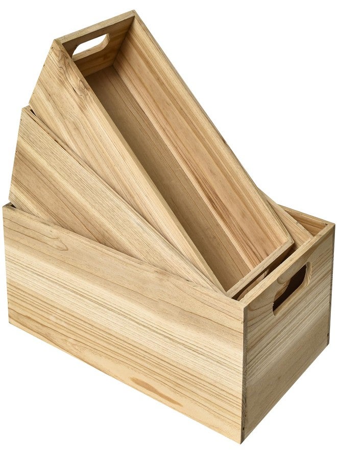 MACVAD Set of 3 Wooden Boxes for Storage Small Crates for Display and Organizing, Farmhouse Style Storage Boxes for Crafts, Decor, Home Pantry and Living Room - Image 1