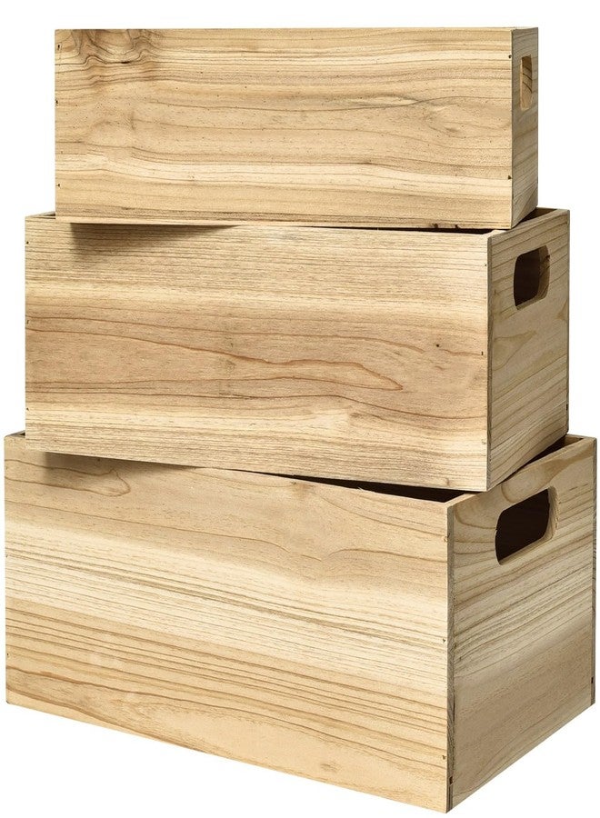 MACVAD Set of 3 Wooden Boxes for Storage Small Crates for Display and Organizing, Farmhouse Style Storage Boxes for Crafts, Decor, Home Pantry and Living Room - Image 3