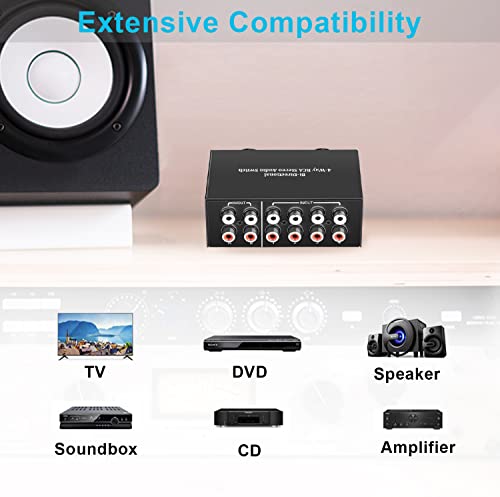 Dingsun 4-Way Stereo Audio Switcher, Bi-Directional Audio Selector Box for Blu-ray Players or DVD Players Active Speakers (2In-4Out/4In-2Out) - Image 3