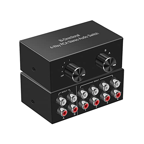 Dingsun 4-Way Stereo Audio Switcher, Bi-Directional Audio Selector Box for Blu-ray Players or DVD Players Active Speakers (2In-4Out/4In-2Out) - Image 1