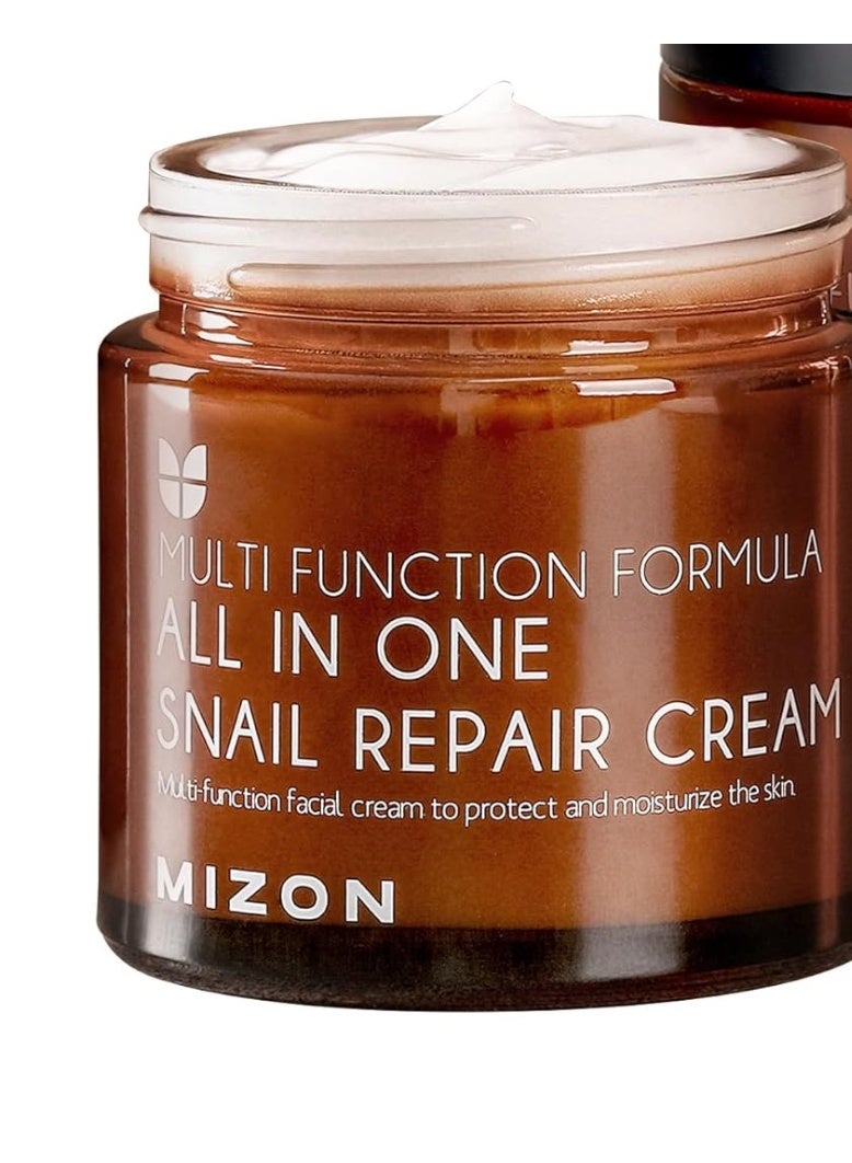ميزون كريم MIZON "All in One" لإصلاح البشرة بخلاصة الحلزون - مرطب للوجه، غني بمستخلص مخاط الحلزون، يعالج التجاعيد والشوائب، تركيبة غير لزجة، مستحضر عناية بالبشرة كوري (75 مل / 2.5 أونصة سائلة) - Image 1
