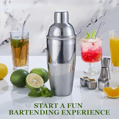 KINGROW Cocktail Shaker Set, 23-Piece Stainless Steel Bartender Kit with Acrylic Stand & Cocktail Recipes Booklet, Professional Bar Tools for Drink Mixing, Home, Bar, Party (Include 4 Whiskey Stones) - Image 4