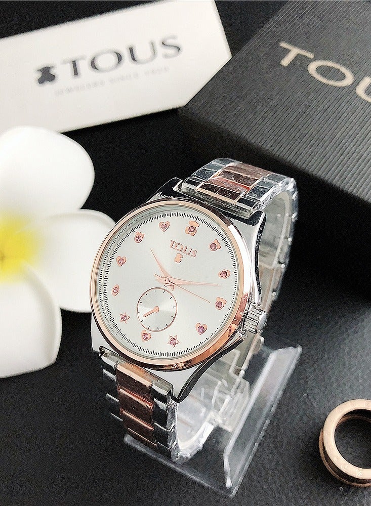 TOUS Women's Two-Tone Quartz Watch with Sub-Dial – Heart & Star Motif - Image 1