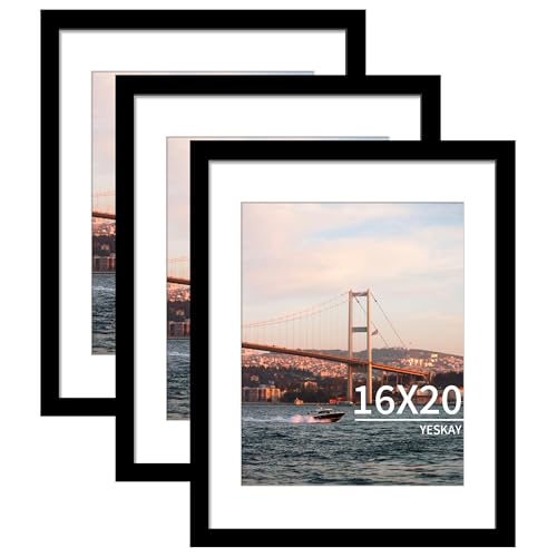 YESKAY 16x20 Picture Frame Black Set of 3, Display Pictures 11x14 with Mat or 16 x 20 Without Mat, Poster Frames 16x20 for Wall Hanging Horizontal and Vertical - Image 1