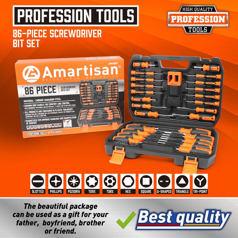 Amartisan 86-Piece Magnetic Screwdrivers Set With Case  Includs Slotted  Phillips  Hex  Pozidriv Torx And Precision Screwdriver Set  Magnetizer Demagnetizer Tools  Tools For Men - Image 2