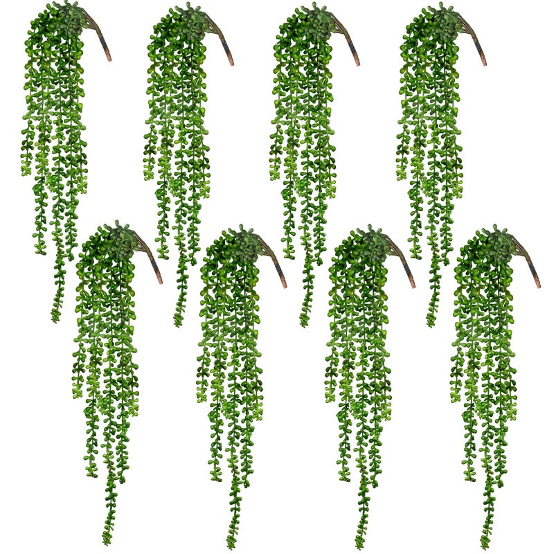 CEWOR 8pcs Artificial Succulents Hanging Greenery Plants Fake String of Pearls for Wall Home Garden Outdoor Decor (24 Inches Each Length) - Image 1