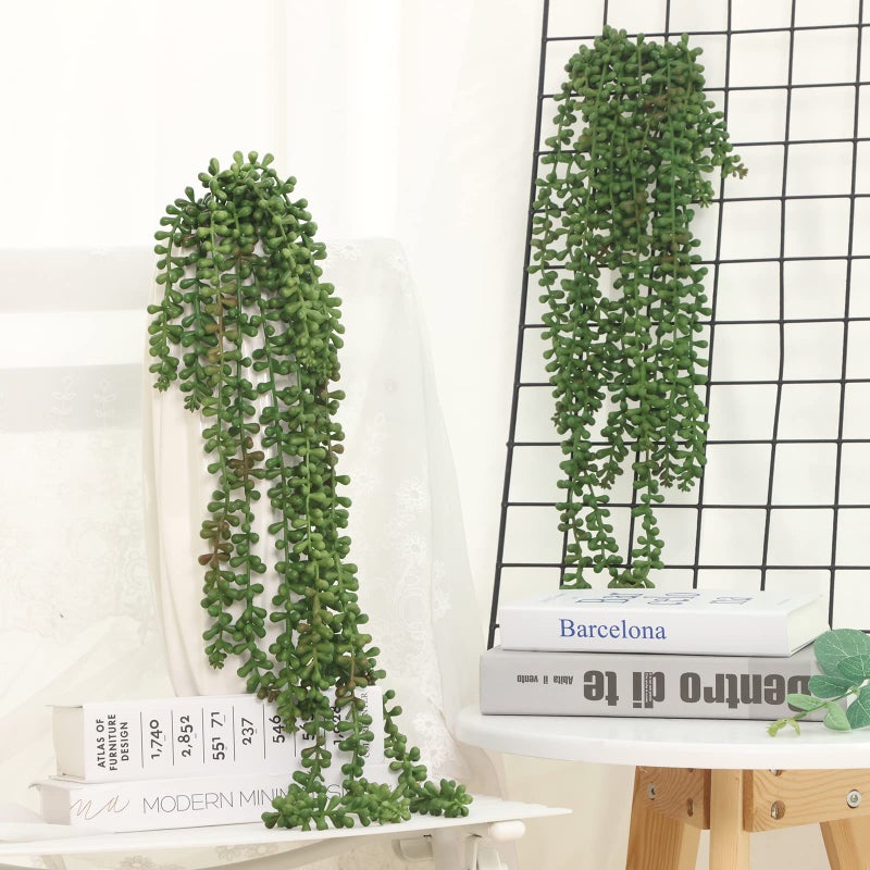 CEWOR 8pcs Artificial Succulents Hanging Greenery Plants Fake String of Pearls for Wall Home Garden Outdoor Decor (24 Inches Each Length) - Image 5