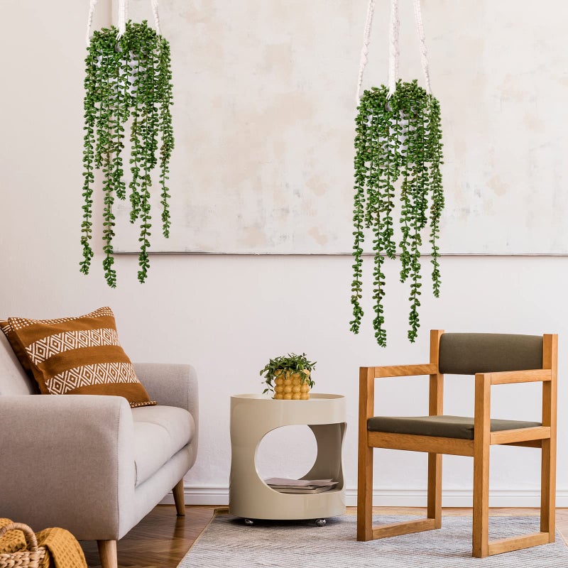CEWOR 8pcs Artificial Succulents Hanging Greenery Plants Fake String of Pearls for Wall Home Garden Outdoor Decor (24 Inches Each Length) - Image 4