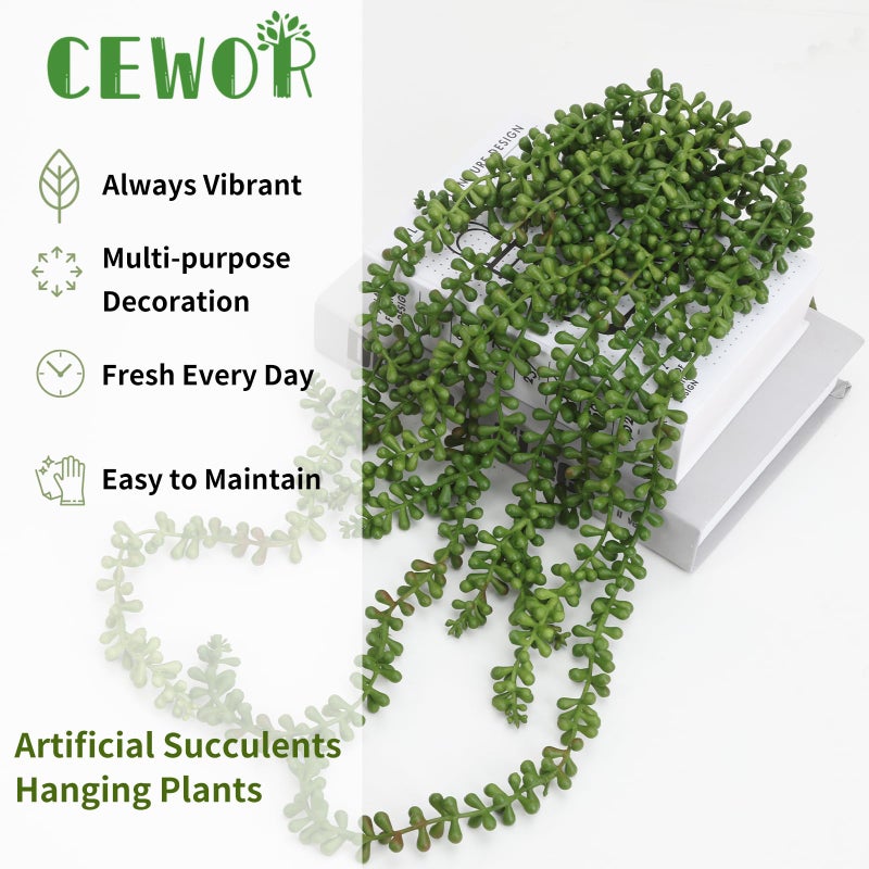 CEWOR 8pcs Artificial Succulents Hanging Greenery Plants Fake String of Pearls for Wall Home Garden Outdoor Decor (24 Inches Each Length) - Image 3