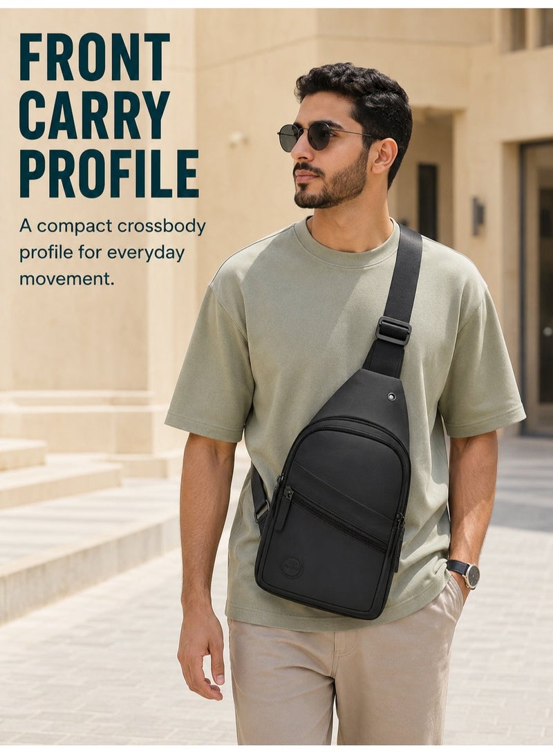 WEPOWER Men’s Small Waterproof Sling Bag, Slim Crossbody Chest Bag with Headphone Hole, Adjustable Shoulder Strap & Multi-Pocket Storage, Anti-Theft Travel Daypack for Men and Women, Black - Image 2