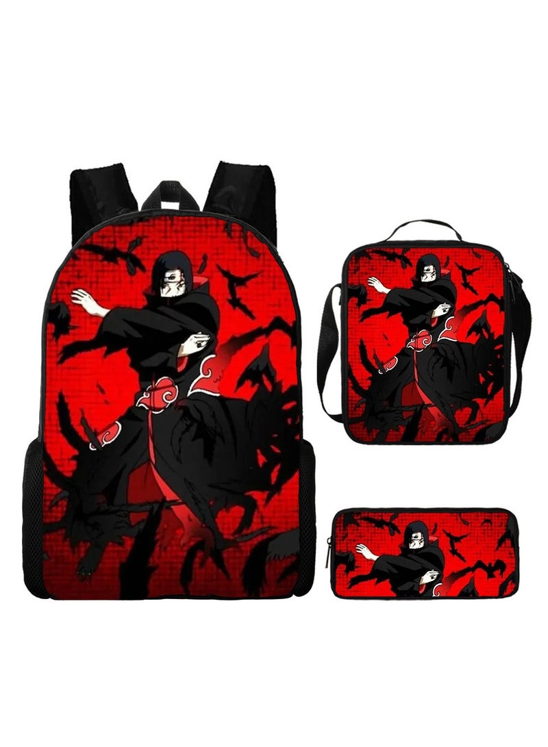 Naruto Cartoon Anime Student Backpack Three-Piece Set 29*42*16cm