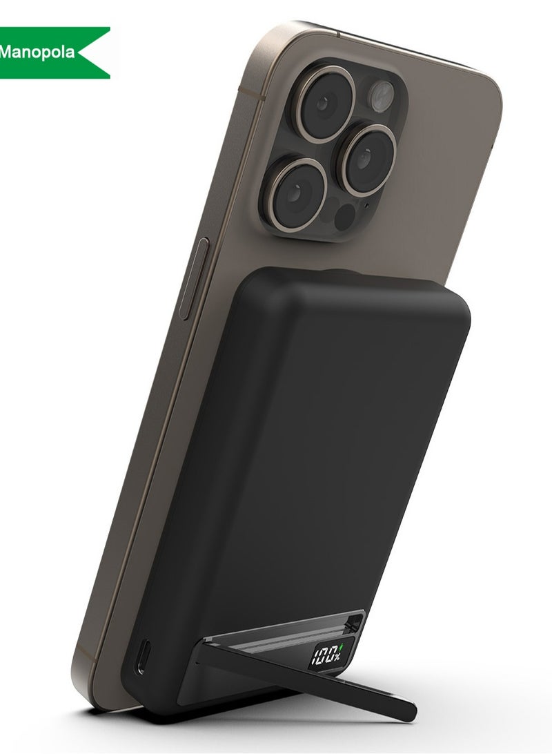 مقبض الباب بنك طاقة مغناطيسي، بطارية Mag-Safe بسعة 10000 مللي أمبير/ساعة مع كابل USB-C، شاحن لاسلكي محمول مع حامل قابل للطي، شحن سريع PD بقوة 22.5 وات لأجهزة iPhone 16/15/14/13/12/Pro/Mini/Pro Max - Image 1