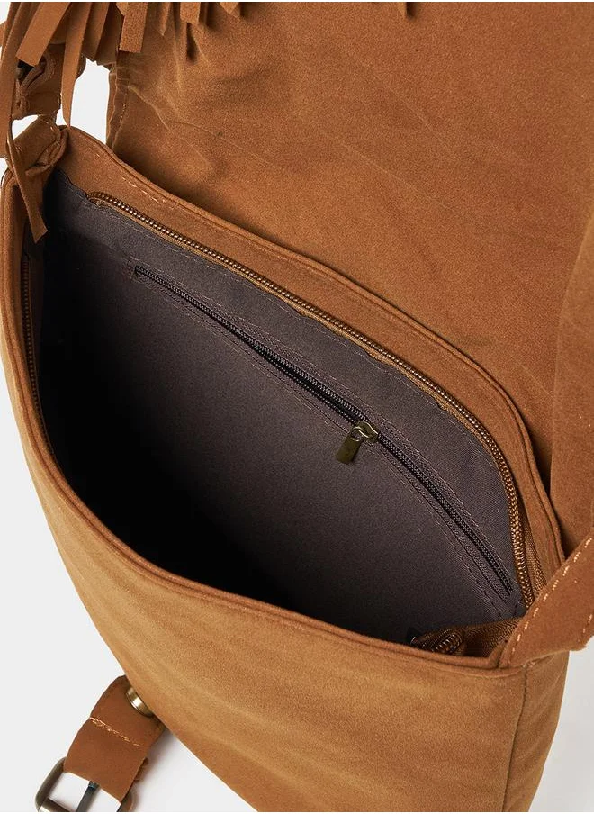 Styli Suede Look Fringe Crossbody Bag