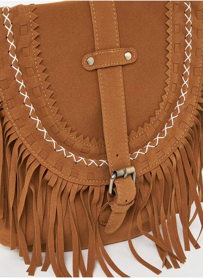 Styli Suede Look Fringe Crossbody Bag
