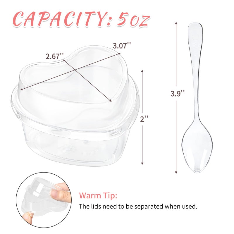 Qeirudu 50 Pack 5 oz Heart Shaped Dessert Cups with Lids and Spoons  Mini Dessert Shooter Cups Cute Plastic Parfait Cups for Party Serving Cheesecake Mousse Pudding - Image 2