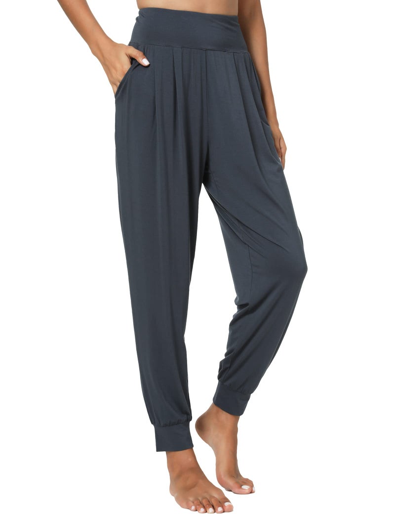 GYS Women Pajama Pants Bamboo Viscose High-Waist Soft Sleep Bottoms with Pockets, Midnight Blue, Medium - Image 3