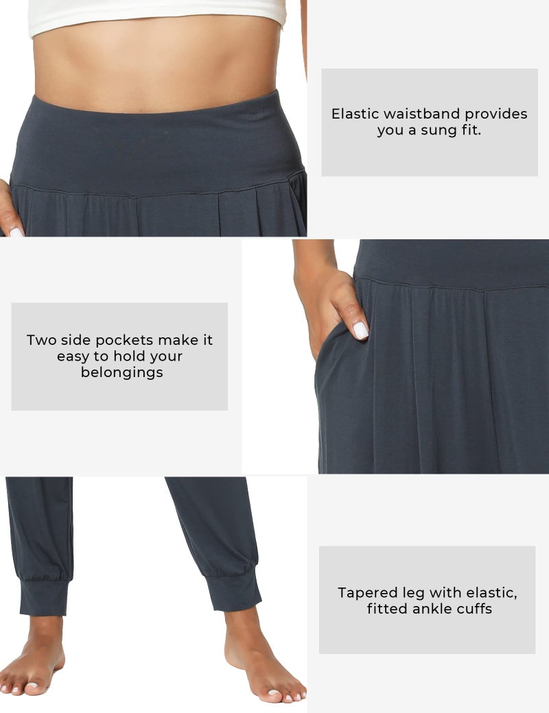 GYS Women Pajama Pants Bamboo Viscose High-Waist Soft Sleep Bottoms with Pockets, Midnight Blue, Medium - Image 4