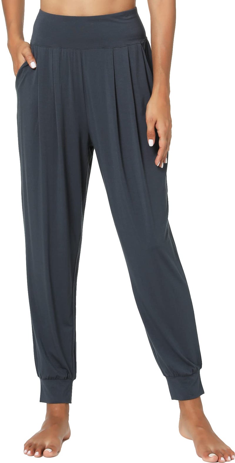 GYS Women Pajama Pants Bamboo Viscose High-Waist Soft Sleep Bottoms with Pockets, Midnight Blue, Medium - Image 1