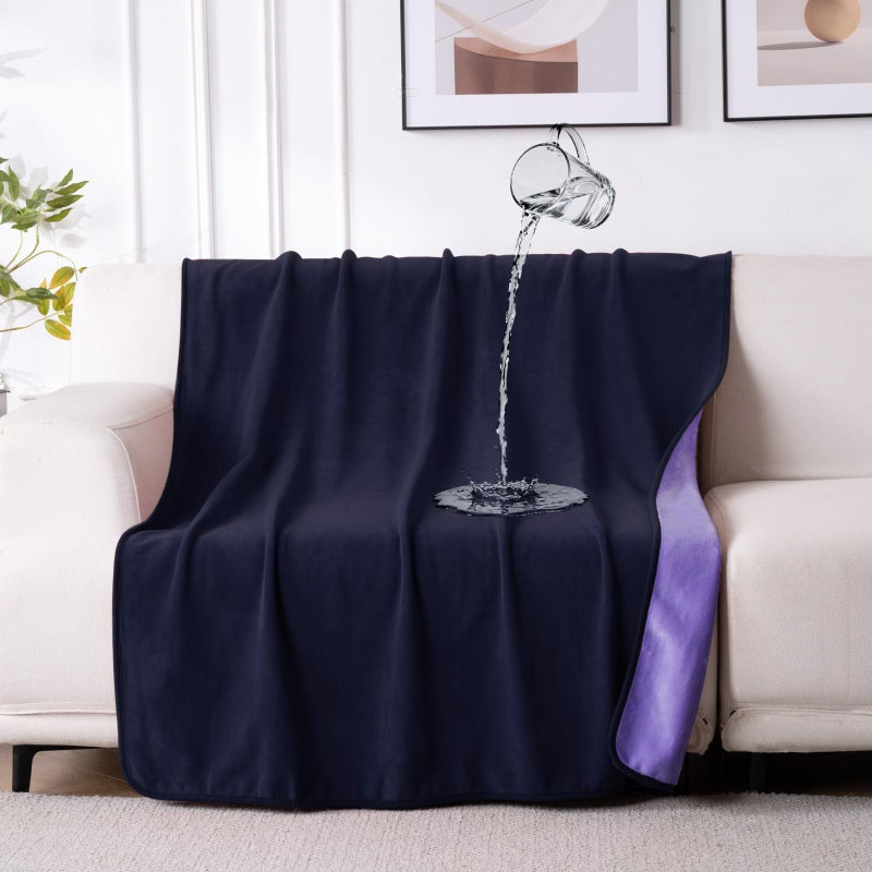 QiyI Waterproof Blanket for Bed Couch Sofa, Small Washable Reversible & Reusable Pet Dog Cat Throw Blanket, Leakproof Stain Resistant Sofa Cover, 40"x60", Dk Purple/Lt Purple - Image 1