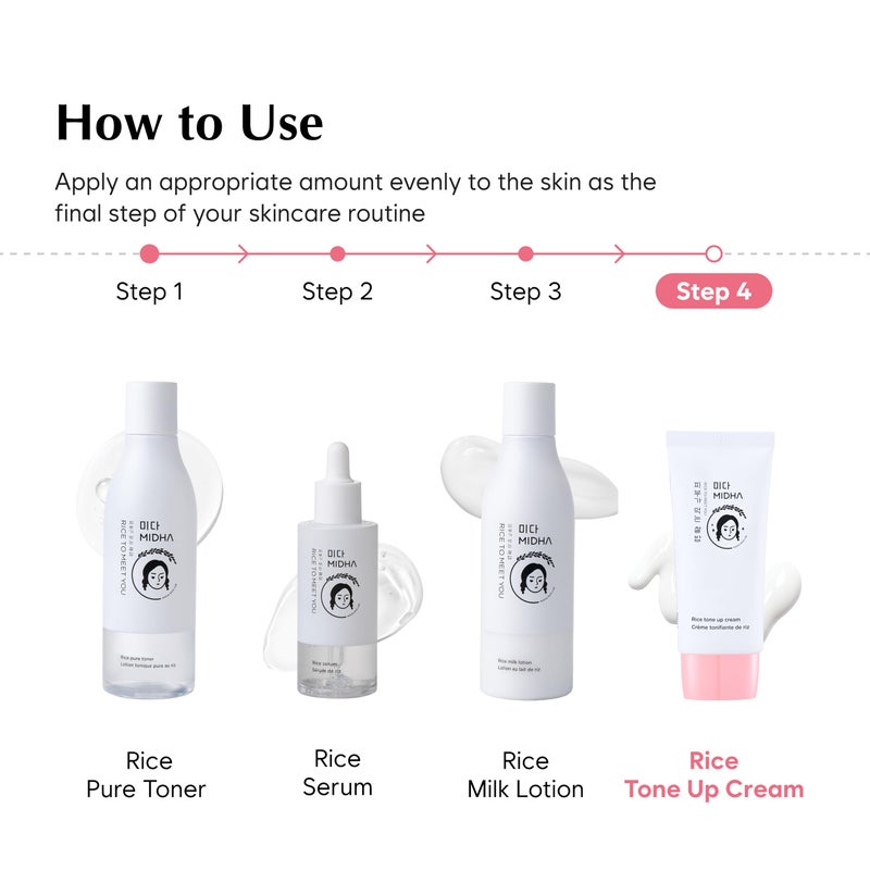 MIDHA RICE TONE UP CREAM, 1.69fl.oz/50ml, Even Skin Tone, Hydrating, Sheer, Natural Tone-Up, No Makeup Natural Tone, Ideal makeup Primer, Non-Sticky Finish, Vegan, Makeup Base - Image 5
