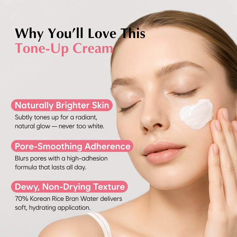 MIDHA RICE TONE UP CREAM, 1.69fl.oz/50ml, Even Skin Tone, Hydrating, Sheer, Natural Tone-Up, No Makeup Natural Tone, Ideal makeup Primer, Non-Sticky Finish, Vegan, Makeup Base - Image 3