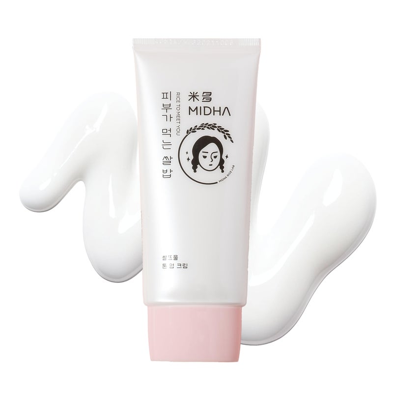 MIDHA RICE TONE UP CREAM, 1.69fl.oz/50ml, Even Skin Tone, Hydrating, Sheer, Natural Tone-Up, No Makeup Natural Tone, Ideal makeup Primer, Non-Sticky Finish, Vegan, Makeup Base - Image 1
