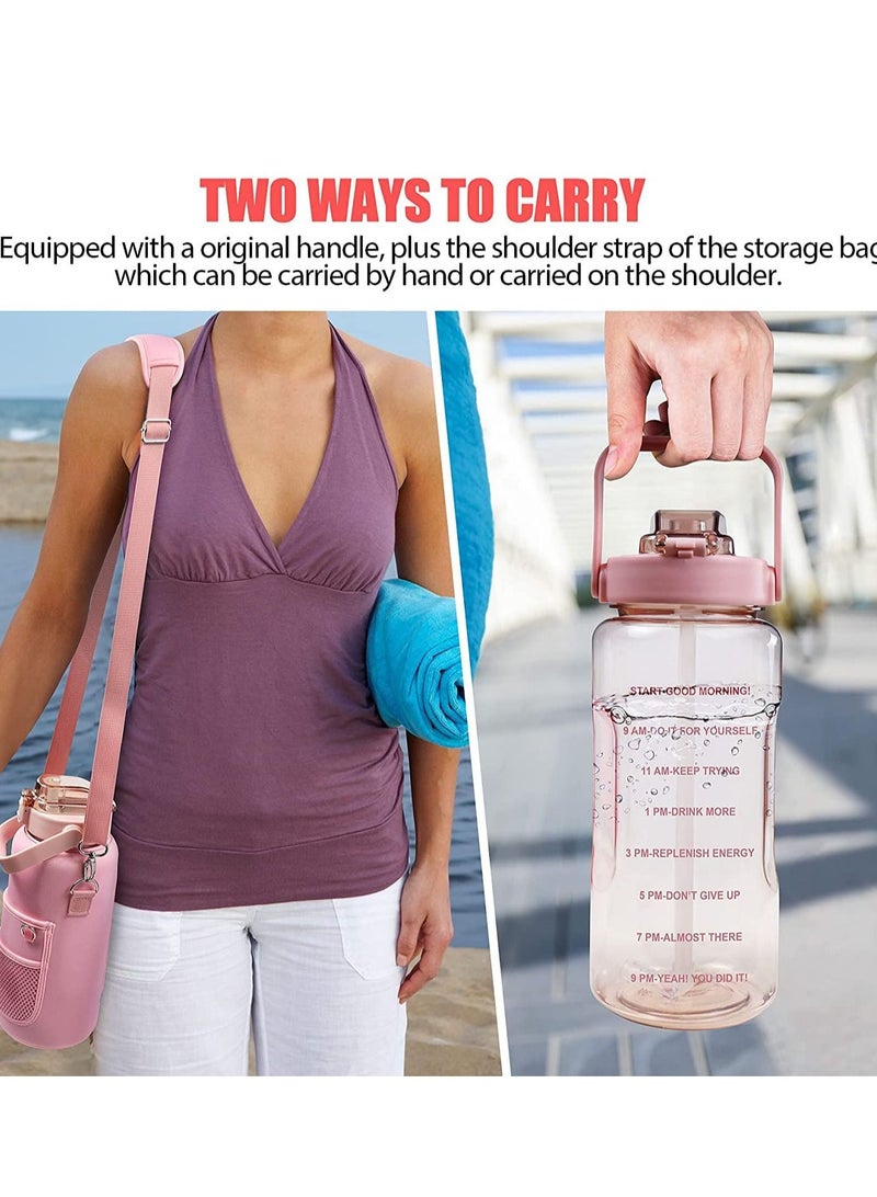 Y&D Half Gallon Water Bottle with Storage Sleeve, 2L Motivational Straw & Time Strap, BPA Free Leakproof Large - Image 4