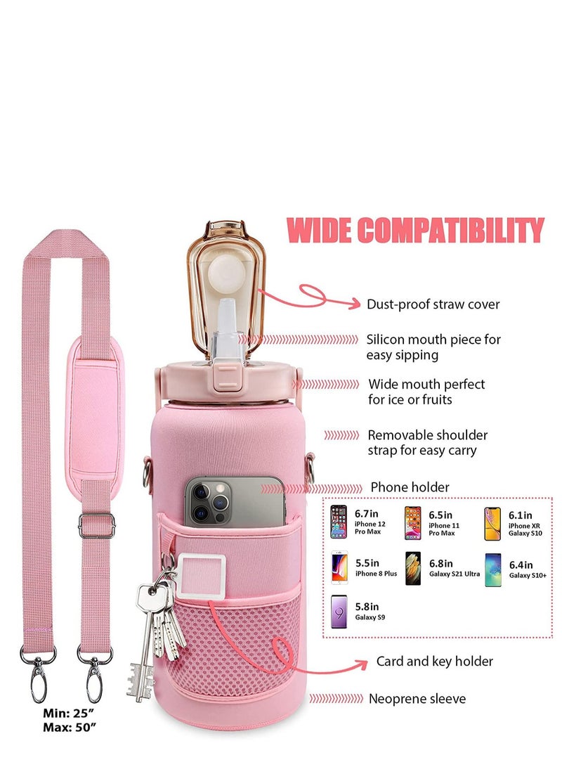 Y&D Half Gallon Water Bottle with Storage Sleeve, 2L Motivational Straw & Time Strap, BPA Free Leakproof Large - Image 5