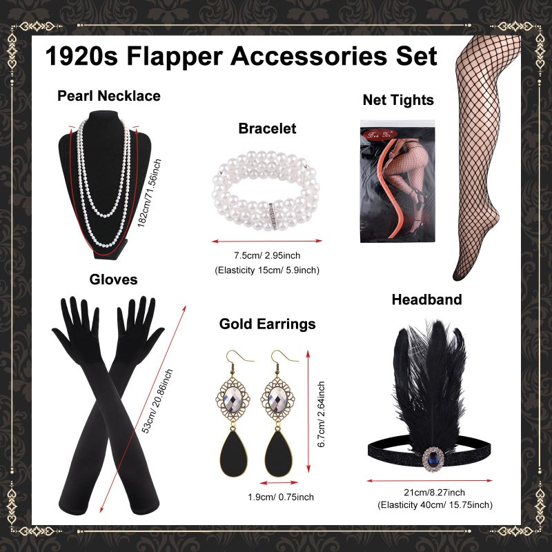 PLULON 8 Pcs 1920s Flapper Accessories Set for Women, Great Gatsby Dresses Sequin Shawl Wraps Roaring 20s Dresses for Party with Feather Headband - Image 3