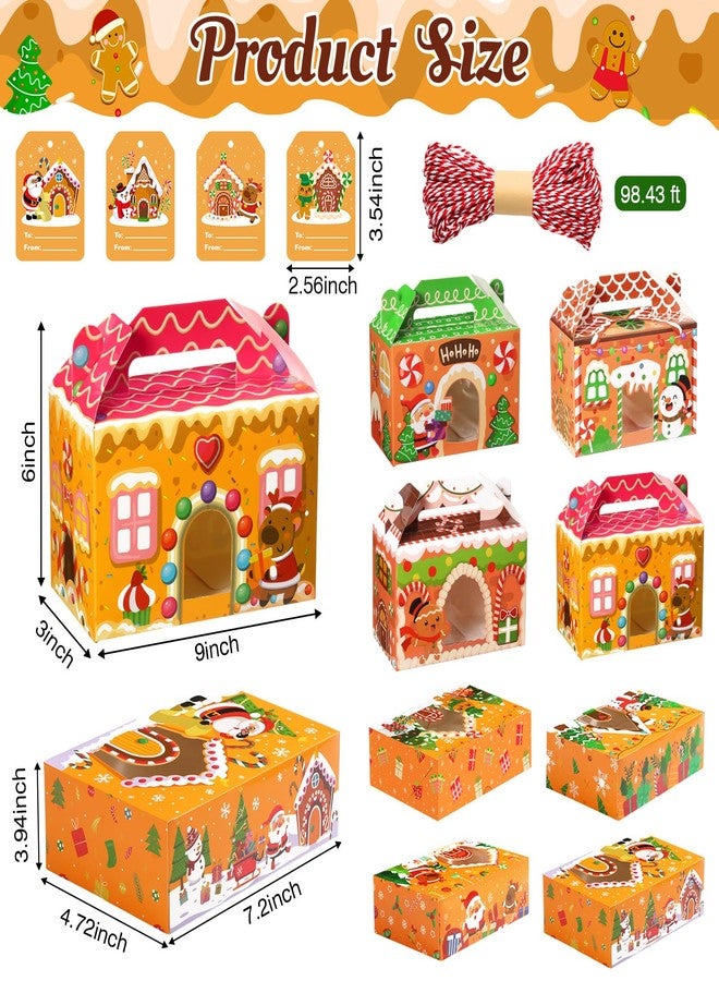 Cinnvoice 24 Pcs Christmas Cookie Boxes with Window Gingerbread House Boxes and Tags Strings Xmas Party Cupcake Candy Containers for Xmas Pastry Packaging Supplies - Image 2