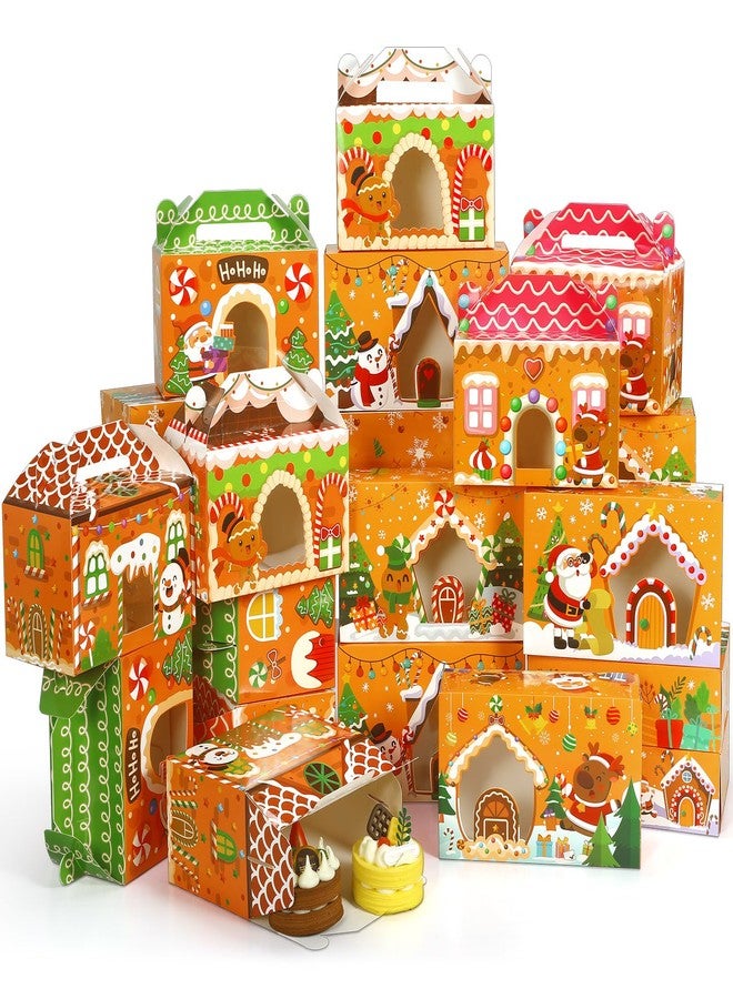 Cinnvoice 24 Pcs Christmas Cookie Boxes with Window Gingerbread House Boxes and Tags Strings Xmas Party Cupcake Candy Containers for Xmas Pastry Packaging Supplies - Image 1