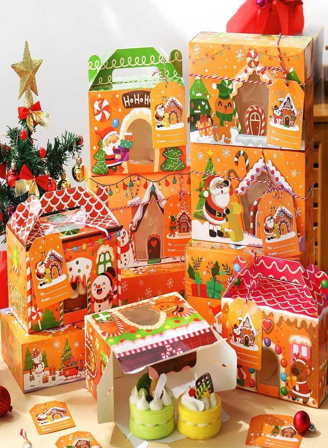 Cinnvoice 24 Pcs Christmas Cookie Boxes with Window Gingerbread House Boxes and Tags Strings Xmas Party Cupcake Candy Containers for Xmas Pastry Packaging Supplies - Image 4