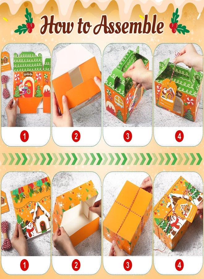 Cinnvoice 24 Pcs Christmas Cookie Boxes with Window Gingerbread House Boxes and Tags Strings Xmas Party Cupcake Candy Containers for Xmas Pastry Packaging Supplies - Image 5