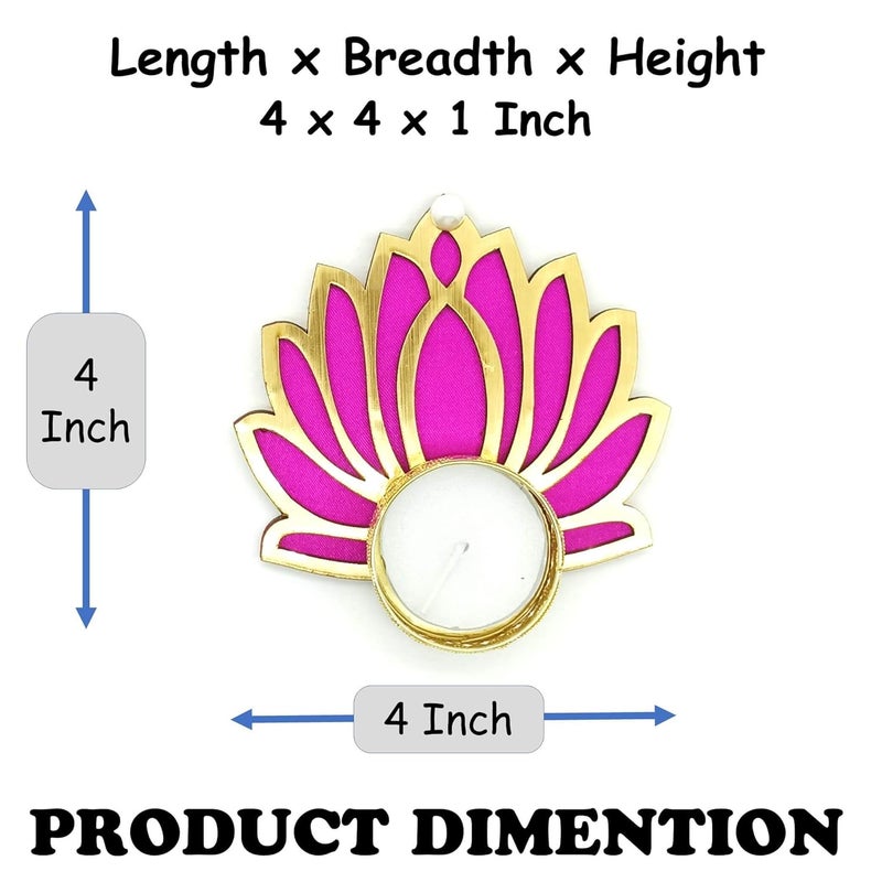 CREYENTES CREYENTES Decorative Lotus Rangoli Colorful Flower with Tealight Holder and Tealight Candles for Festival Corporate Gift Diwali Ganesh Chaturthi Laxmi Pooja 6 Pink Lotus Pink Flower  - Image 4
