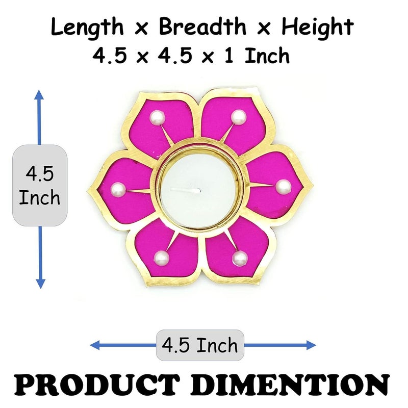 CREYENTES CREYENTES Decorative Lotus Rangoli Colorful Flower with Tealight Holder and Tealight Candles for Festival Corporate Gift Diwali Ganesh Chaturthi Laxmi Pooja 6 Pink Lotus Pink Flower  - Image 5