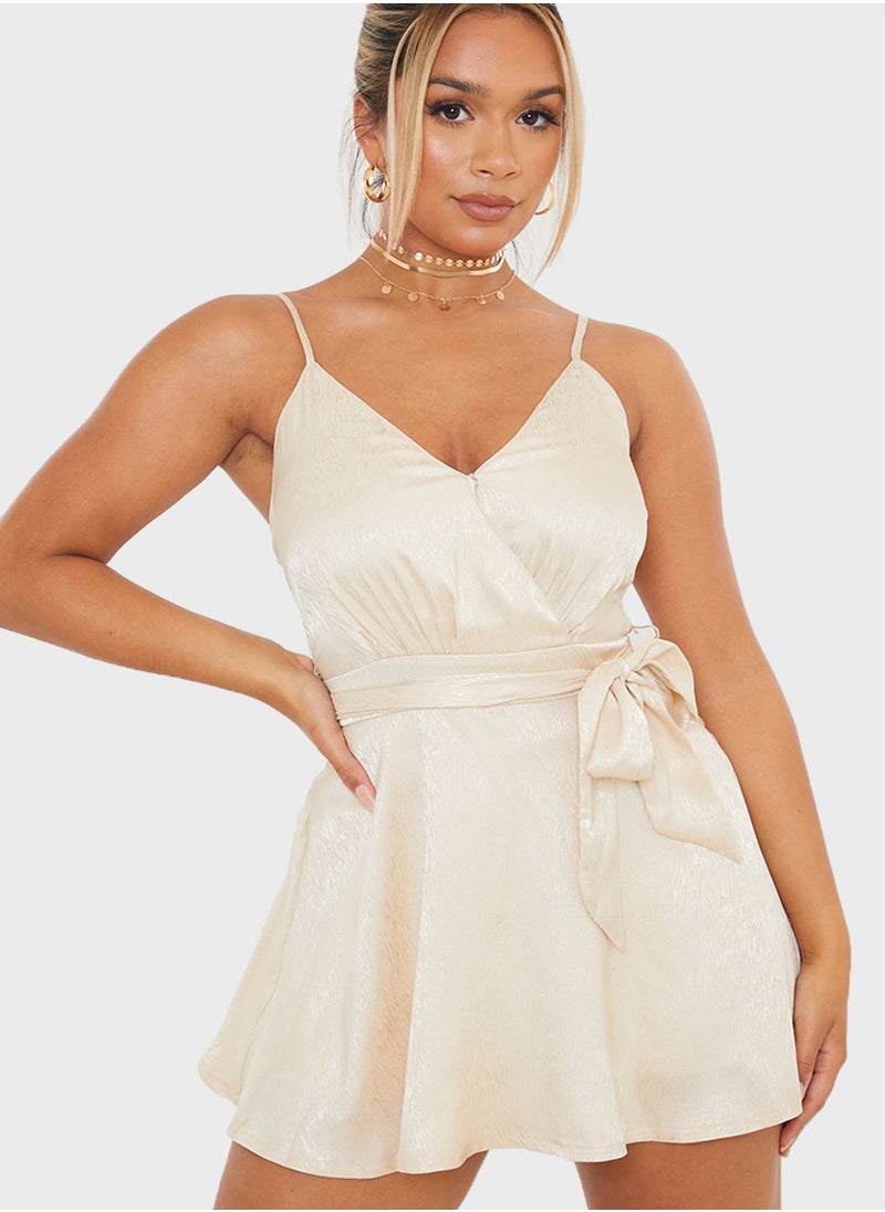 In the style - Satin Jacquard Skort Playsuit - Image 1