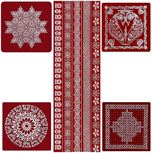 ABS HERBALS : Rangoli/Kolam Sticker, Traditional Handmade Kolam Art/Design Sticker for Pooja Room, Home Entrance, Tile, Floor .(Meroon : MM4, MP5) - Image 1