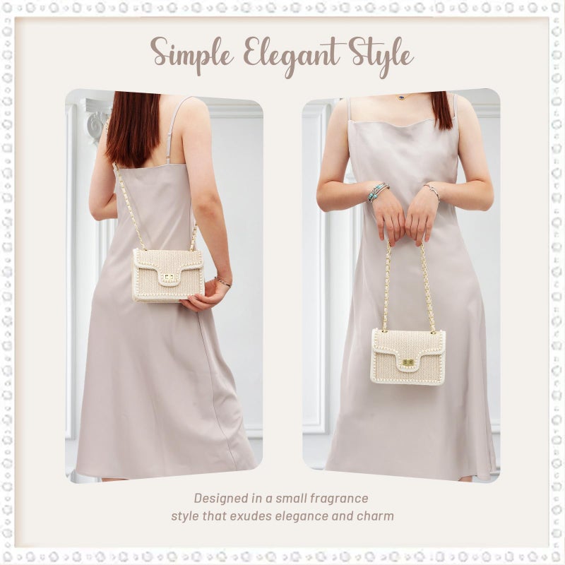 Fecialy Straw Crossbody Bags for Women Summer Straw Beach with Pearls Raffia Shoulder Handbags - Image 2