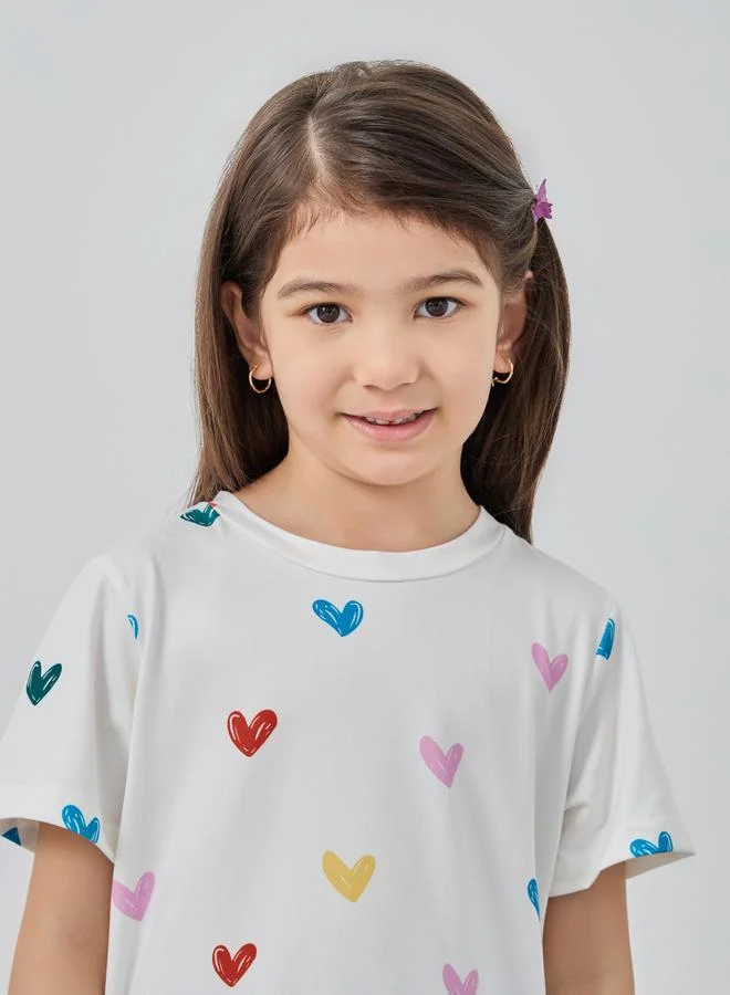 Take Two Take Two Heart Print Round Neck T-Shirt