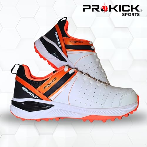 Prokick Revolt Cricket Shoes with Rubber Studs | Lightweight & Durable | All-Round Cricket Footwear for Turf and Hard Ground (WHITE/BLACK/ORANGE, UK Footwear Size System, Adult, Men, Numeric, Medium, 9) - Image 4