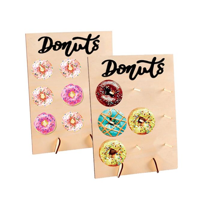 2 PCS WOOD DONUT STAND REUSABLE DOUGHNUT DISPLAY BOARD DONUT PARTY SUPPLIESFOR WEDDING BIRTHDAY FAMILY PARTY FESTIVAL TABLE DECOR HOLDS 9 DONUTS