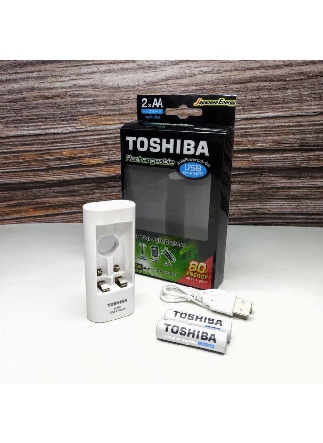 Toshiba 2 Pieces - Rechargeable Battery With Usb Charger Aa 2000Mah  - Image 5