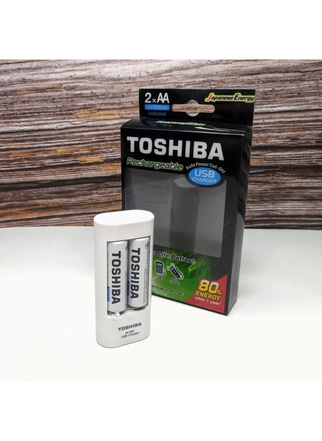 Toshiba - 2 Pieces - Rechargeable Battery With Usb Charger Aa 2000Mah - Image 1