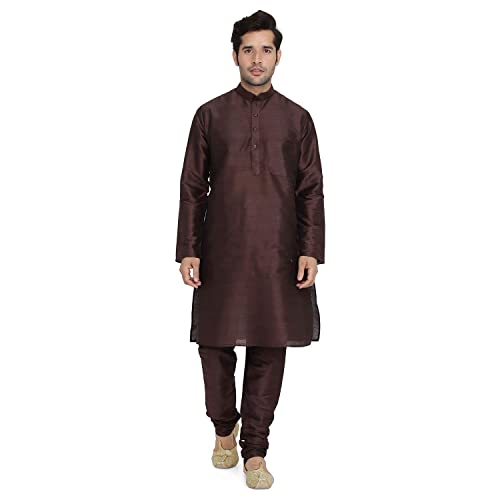 Royal Kurta Men's Silk Blend Kurta & Churidaar Pyjama Set (40, Cola.) - Image 1